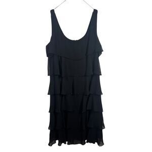 Patra Mini Dress Women 14 Plus Black Beaded Trim Ruffle Tiered Sleeveless Party